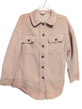 Oli & Hali Medium Jacket Shacket, Oatmeal Beige Raw Hem Thick Long Sleeve